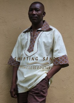 SIYA - Shifting Sands traditional african inspired Sotho or Tswana shwe shwe detailed short sleeve shirt with collar