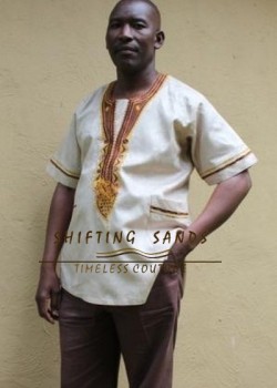 TIM - Shifting Sands traditional african embroided short sleeve cotton shirt